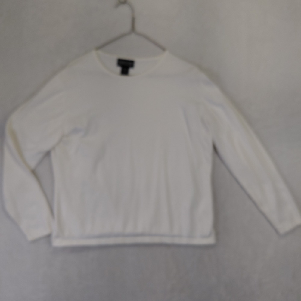 Lands End Womens White 100% Cotton Long Sleeve Crew Neck Knit Top Size L 14-16